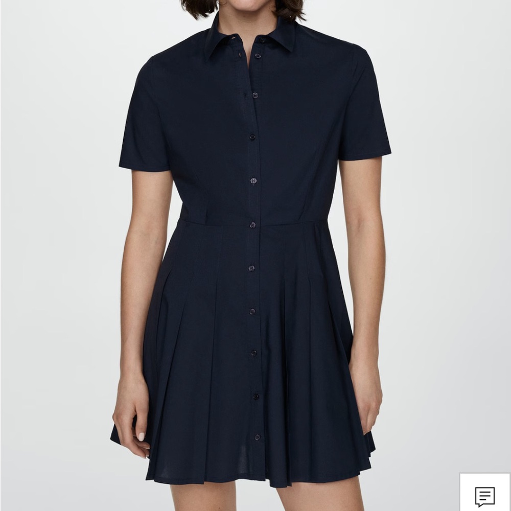 Navy Pleated Shirt Dress